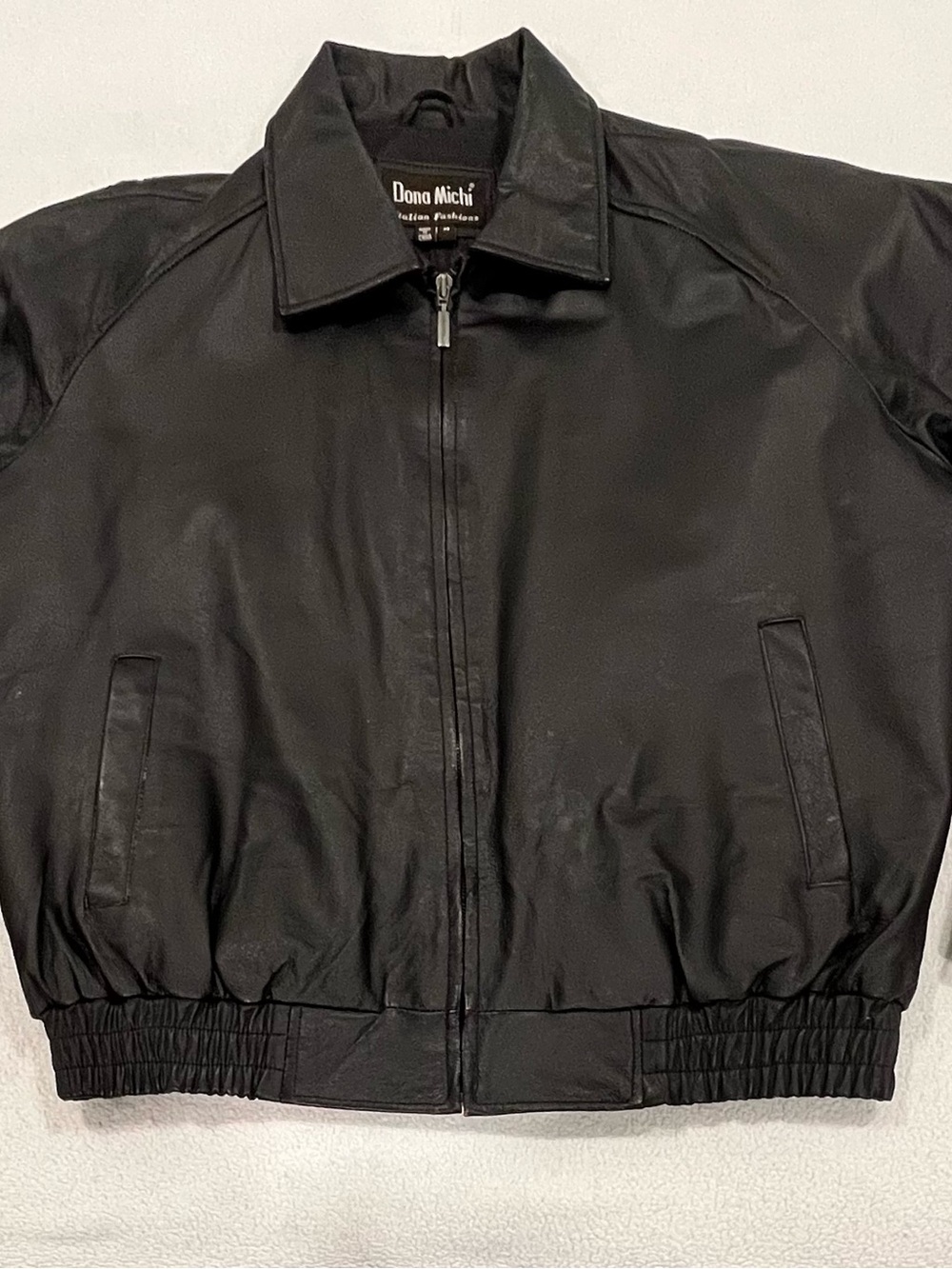 Men's Dona Michi Black Leather Bomber Jacket